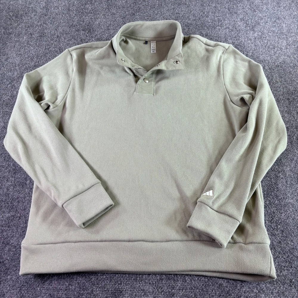 Adidas Ribbed Pullover Mens Medium Sage Green Snap Mock Neck Athletic Golf